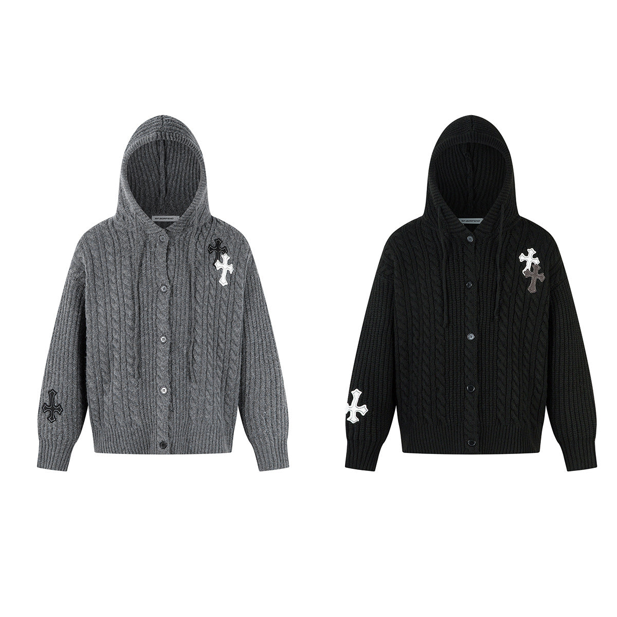 Cross patch embroidered knitted sweater