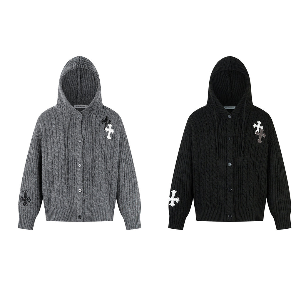 Cross patch embroidered knitted sweater