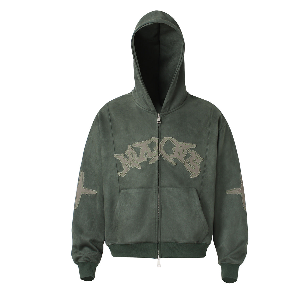 Suede cross patch hooded sweatshirt for men