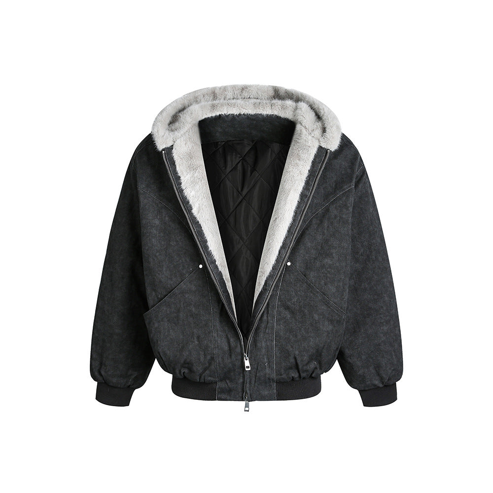 Solid color hooded winter couple jacket
