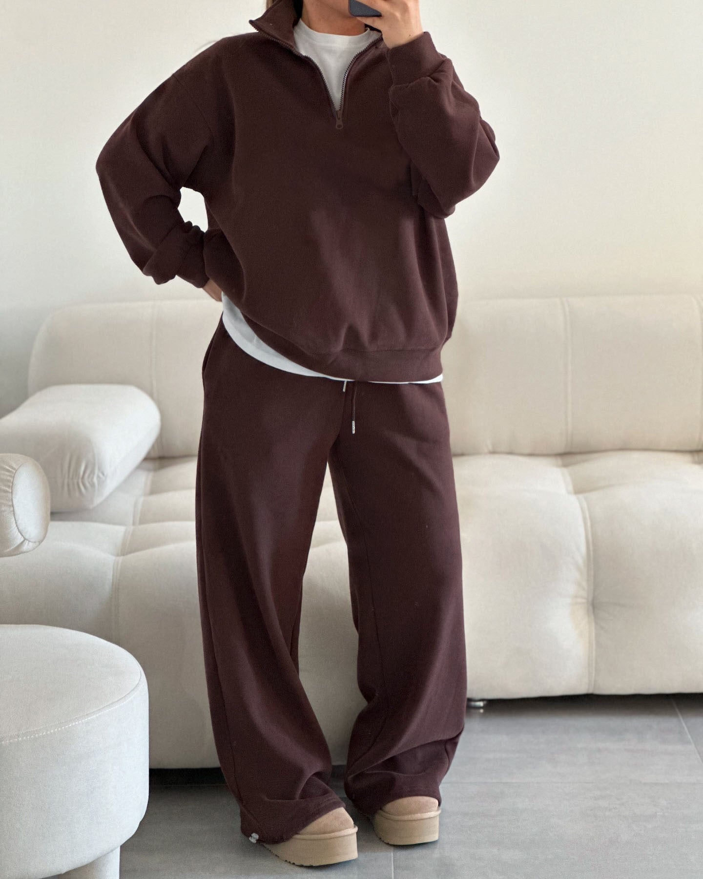 Fashion Half-Open Neck Long Sleeve Hoodie and Pants Casual Set Oversized Pullover with Tie Waist Sweatpants Two-Piece Set, Cotton