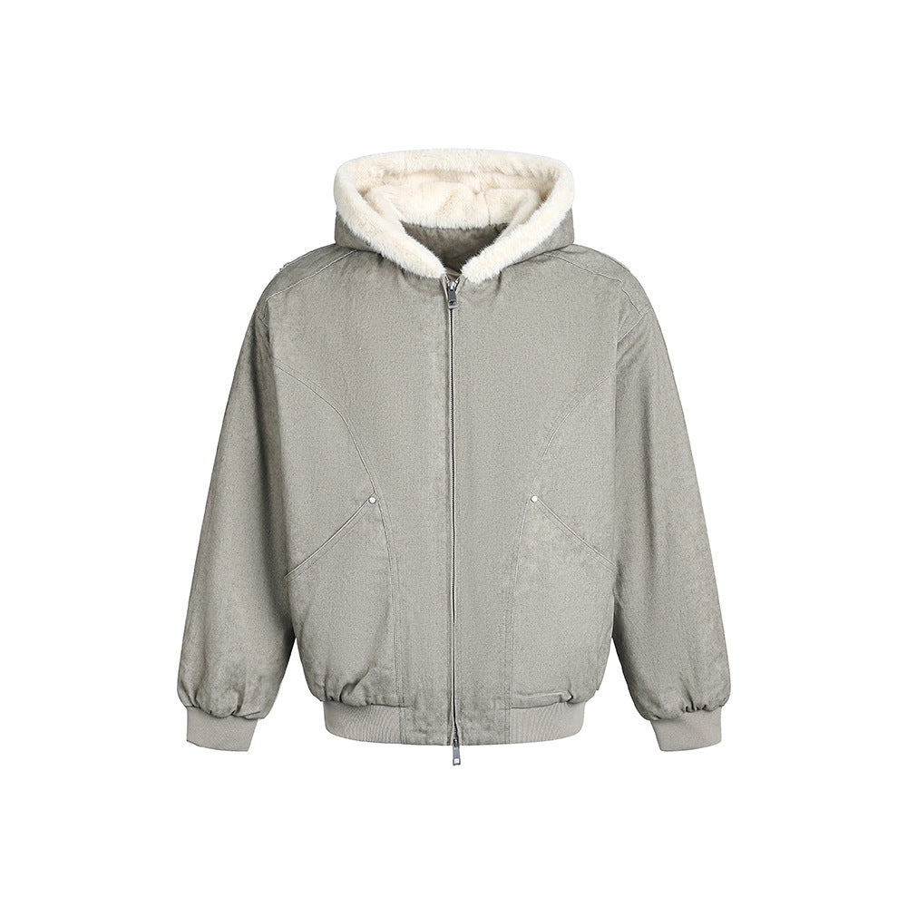 Solid color hooded winter couple jacket
