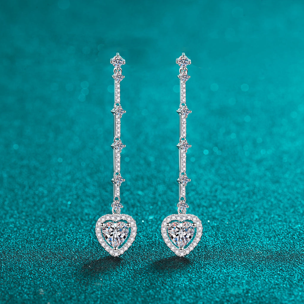 2 Carat Moissanite Zircon 925 Sterling Silver Heart Earrings