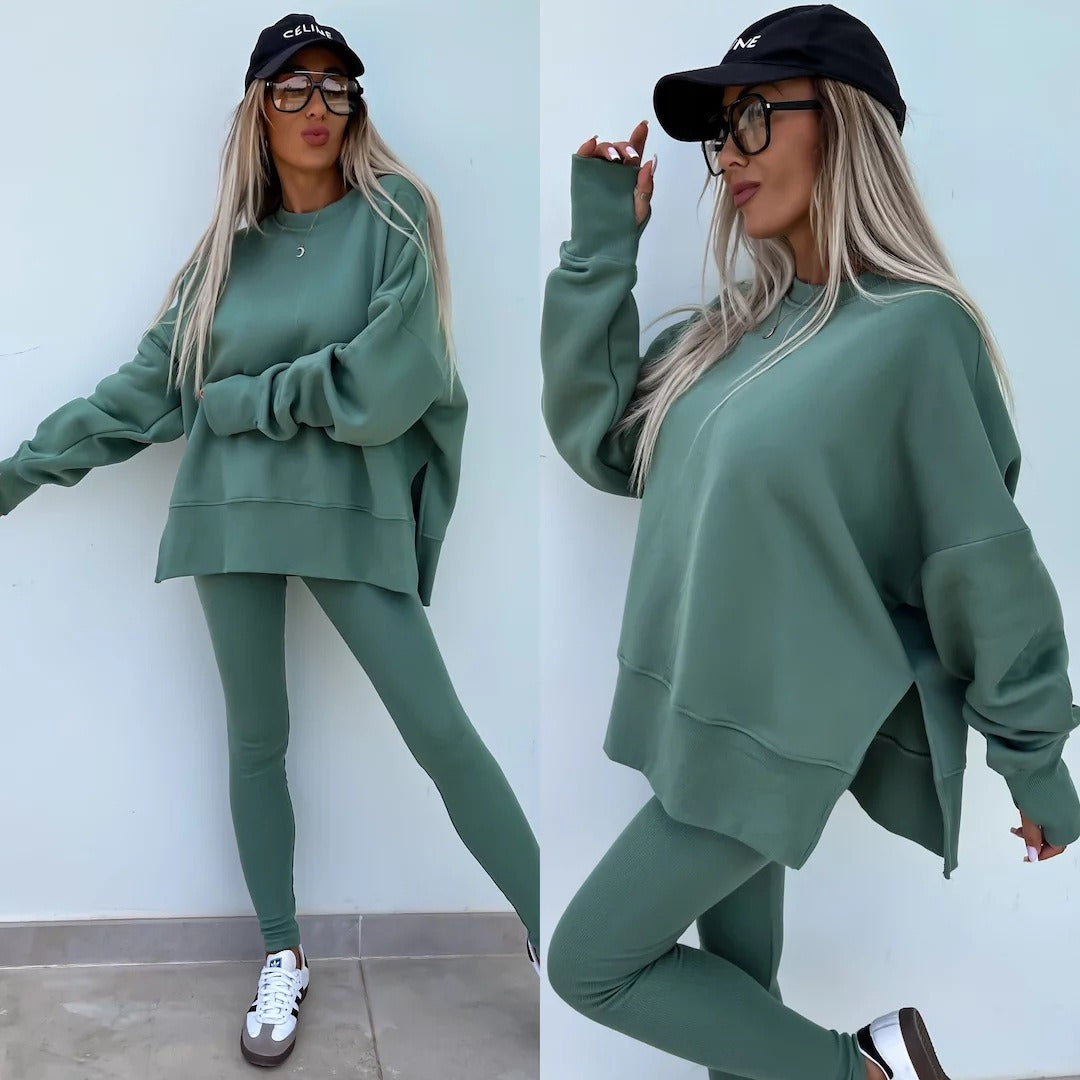 Women's Wear European and American Casual Tight Pants Loose Hoodie Set Two Piece Set