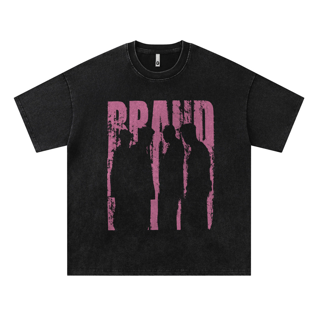 Streetwear Hip Hop Washed Portrait Print T-Shirt for Men and Women, Summer Retro Unique Loose Fit Couple Short Sleeve Top
