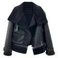 Motorcycle Merino wool fur coat women's autumn and winter short warm thin fur one coat winter