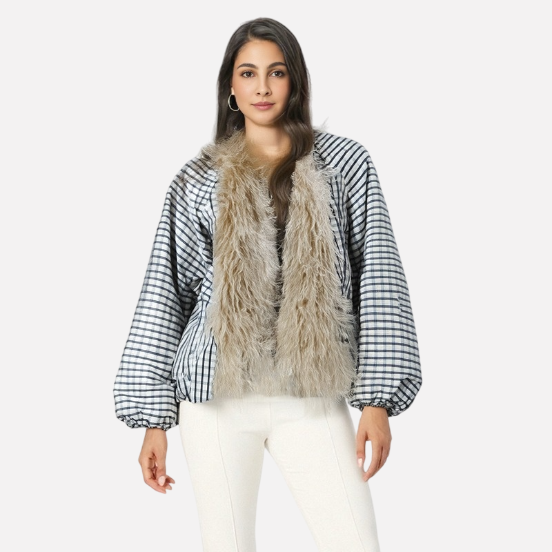 Winter New Item Fur Collar Stripe Contrast Color Cotton-padded Coats For Women Loose Warm Jackets Female