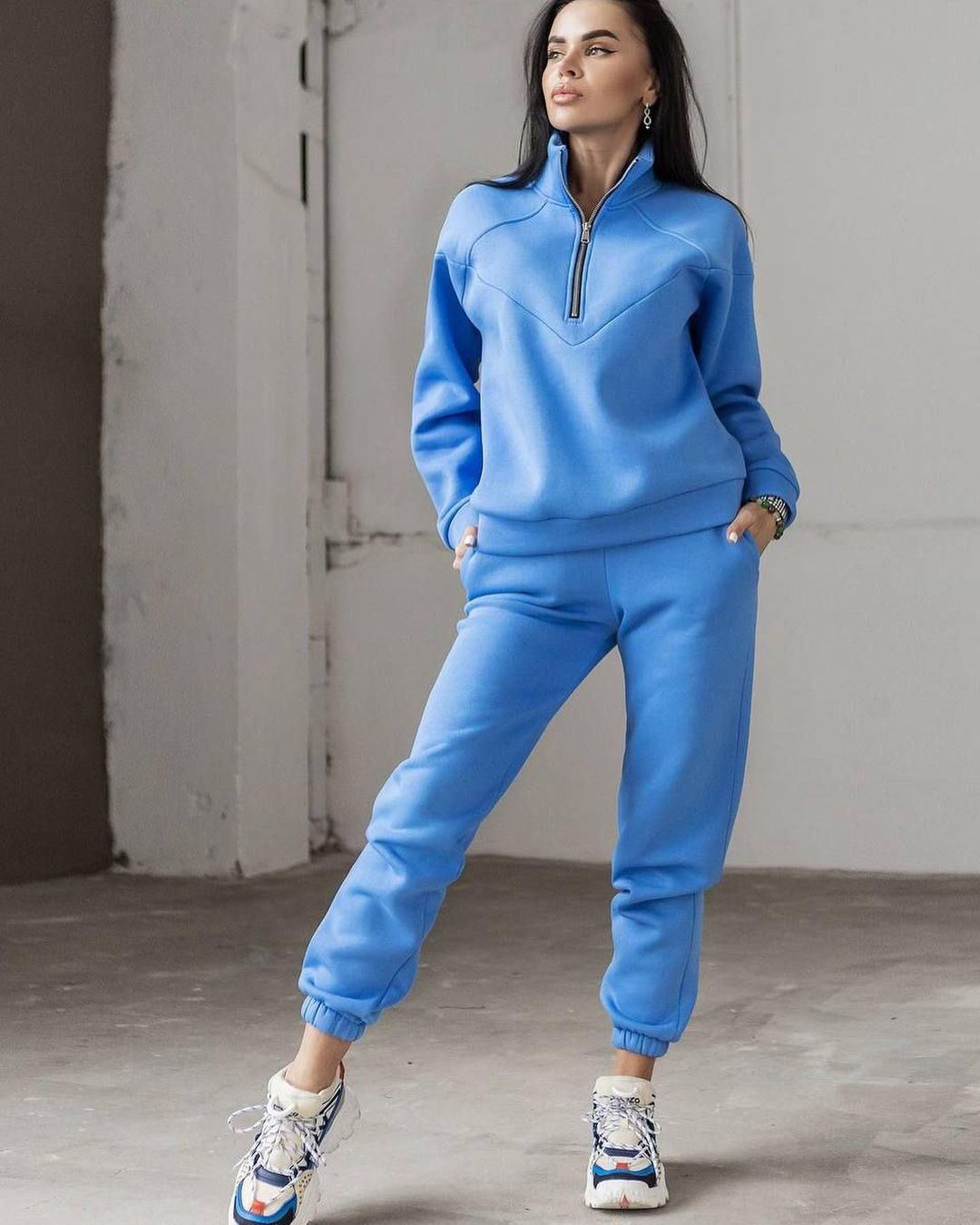 Spring and Autumn Fashion Casual Hoodie Two piece Set Long Sleeve Solid Color Casual Set