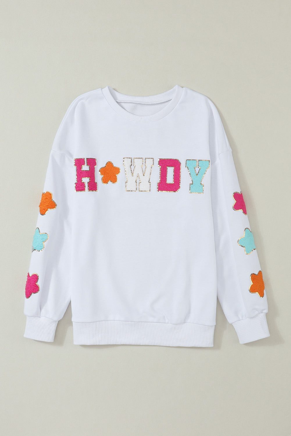 Black Howdy Glitter Chenille Patch Graphic Casual Sweatshirt