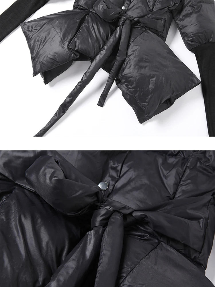 Black Winter Coat For Women V Neck Long Sleeve Solid Straight Casual Cotton Coats Female Korean Fashion Clothes New