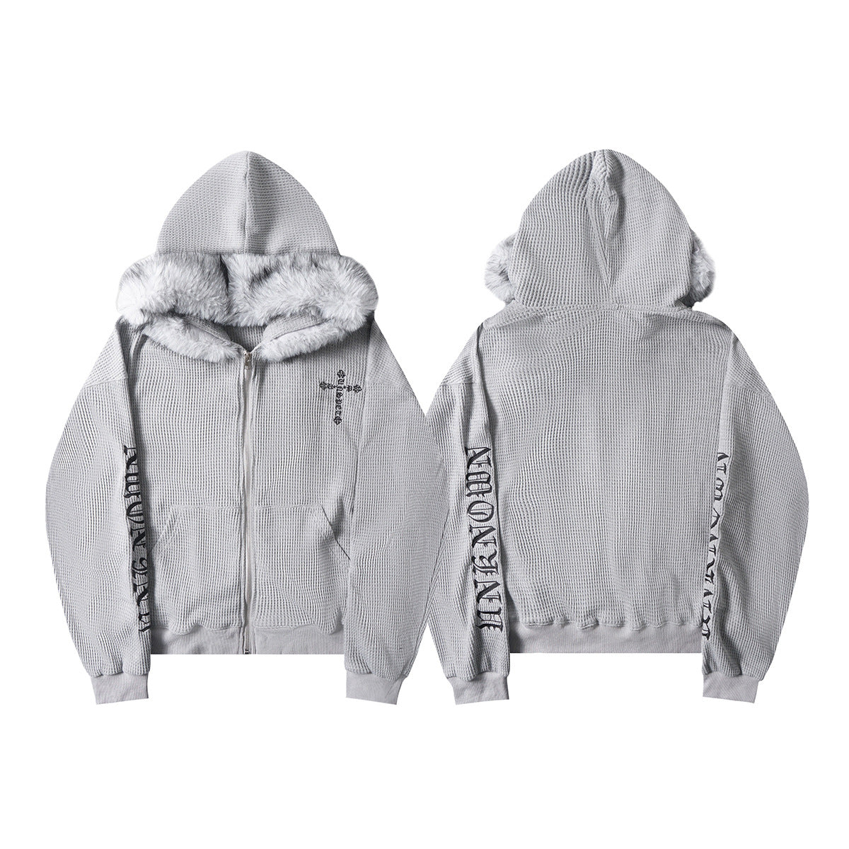 Cross Embroidered Zipper Hoodie