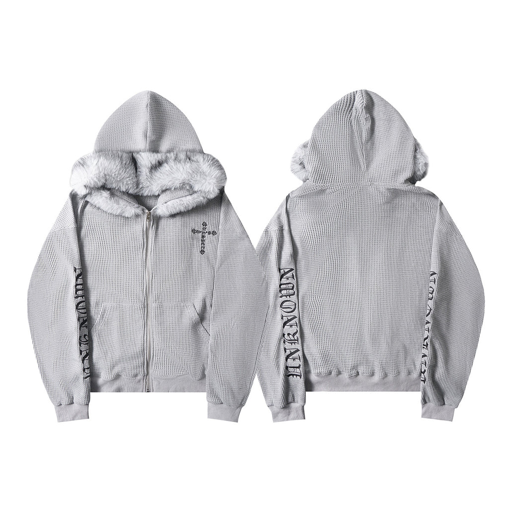 Cross Embroidered Zipper Hoodie