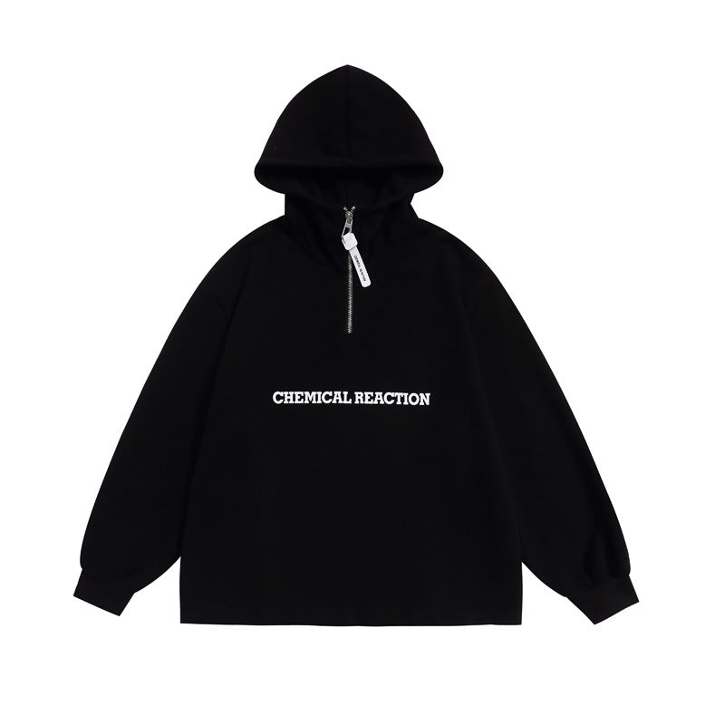 Loose Hoodie with Vintage Letter Embroidery Design