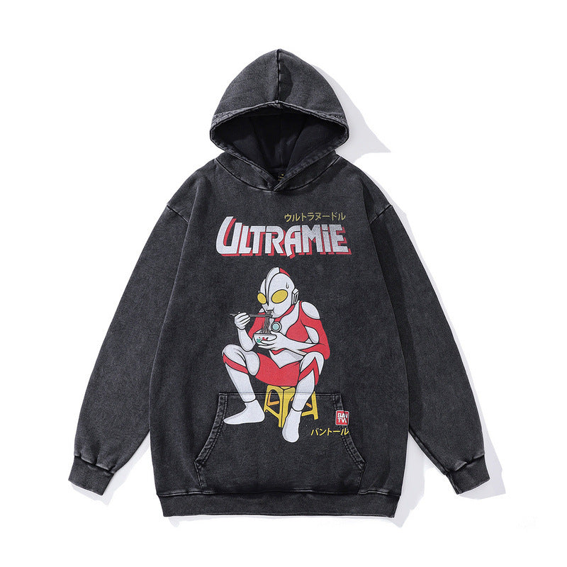 Direct Spray Print Loose Pure Cotton Washed Vintage Hoodie