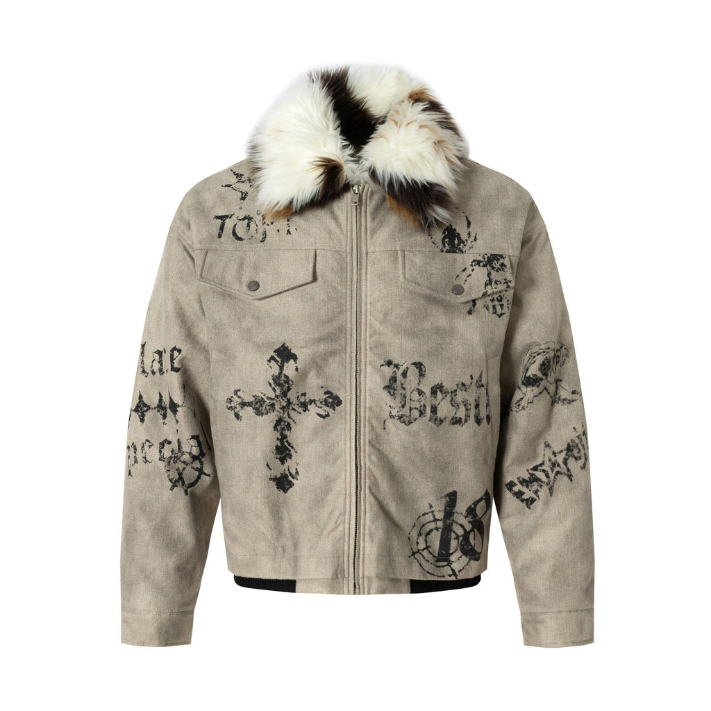 Gothic cross printed cotton jacket
