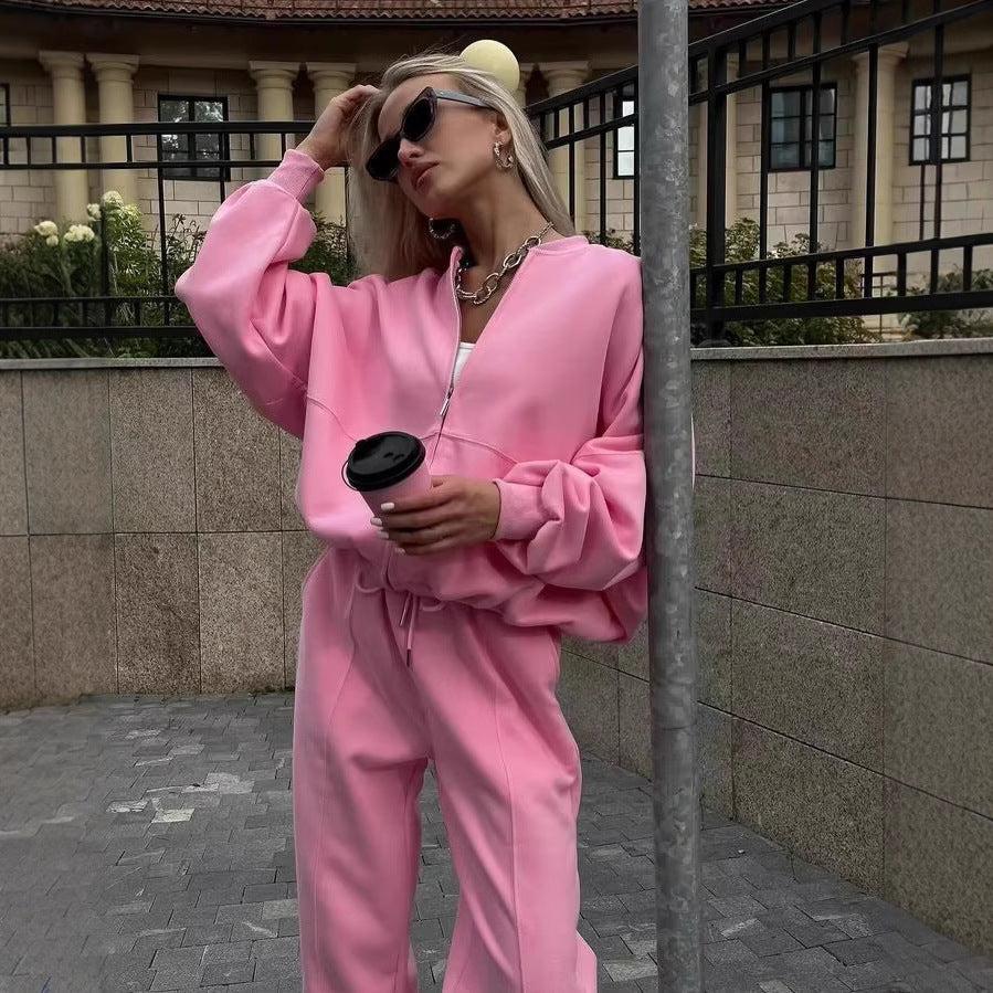 Style Zipper Casual Hoodie Set Two-Piece Women's Outfit