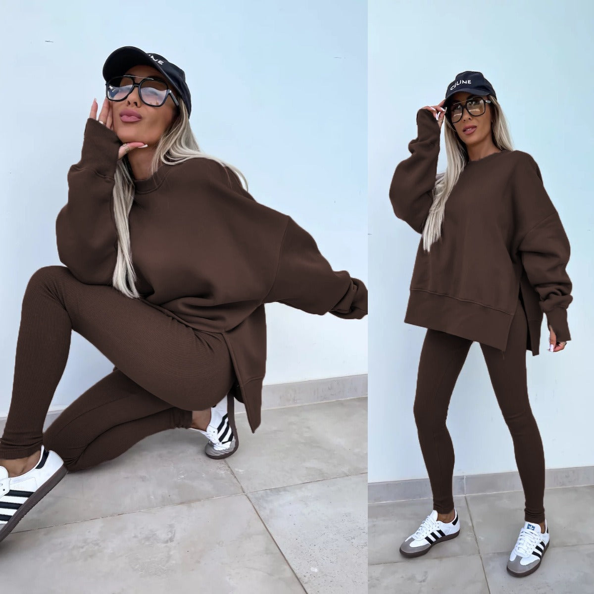 Women's Wear European and American Casual Tight Pants Loose Hoodie Set Two Piece Set