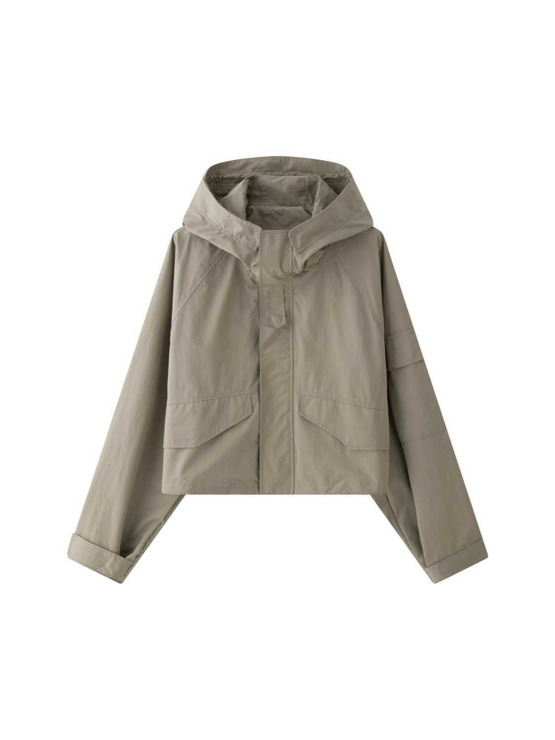 Japanese outdoor style stand up collar hooded jacket loose silhouette slimming casual jacket for women