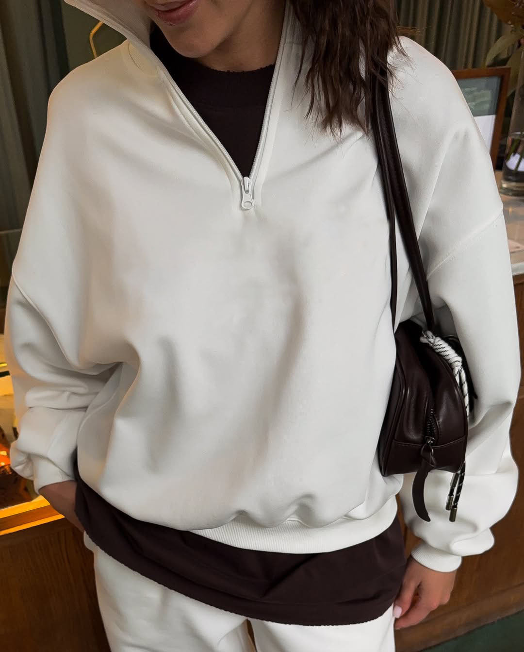Fashion Half-Open Neck Long Sleeve Hoodie and Pants Casual Set Oversized Pullover with Tie Waist Sweatpants Two-Piece Set, Cotton