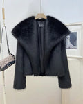 Women Fluffy Jacket Winter Clothes Short Faux-Fox Fur Coats Korea Lapel Casual Black Outwear Female Thick Warm Plush Overcoat