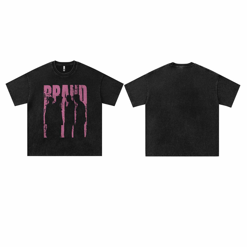 Streetwear Hip Hop Washed Portrait Print T-Shirt for Men and Women, Summer Retro Unique Loose Fit Couple Short Sleeve Top