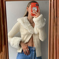 Winter Fluffy Faux Fur Knitted Top Coats and Jackets Oversized Button Up Long Sleeve Overcoats Warm Tops