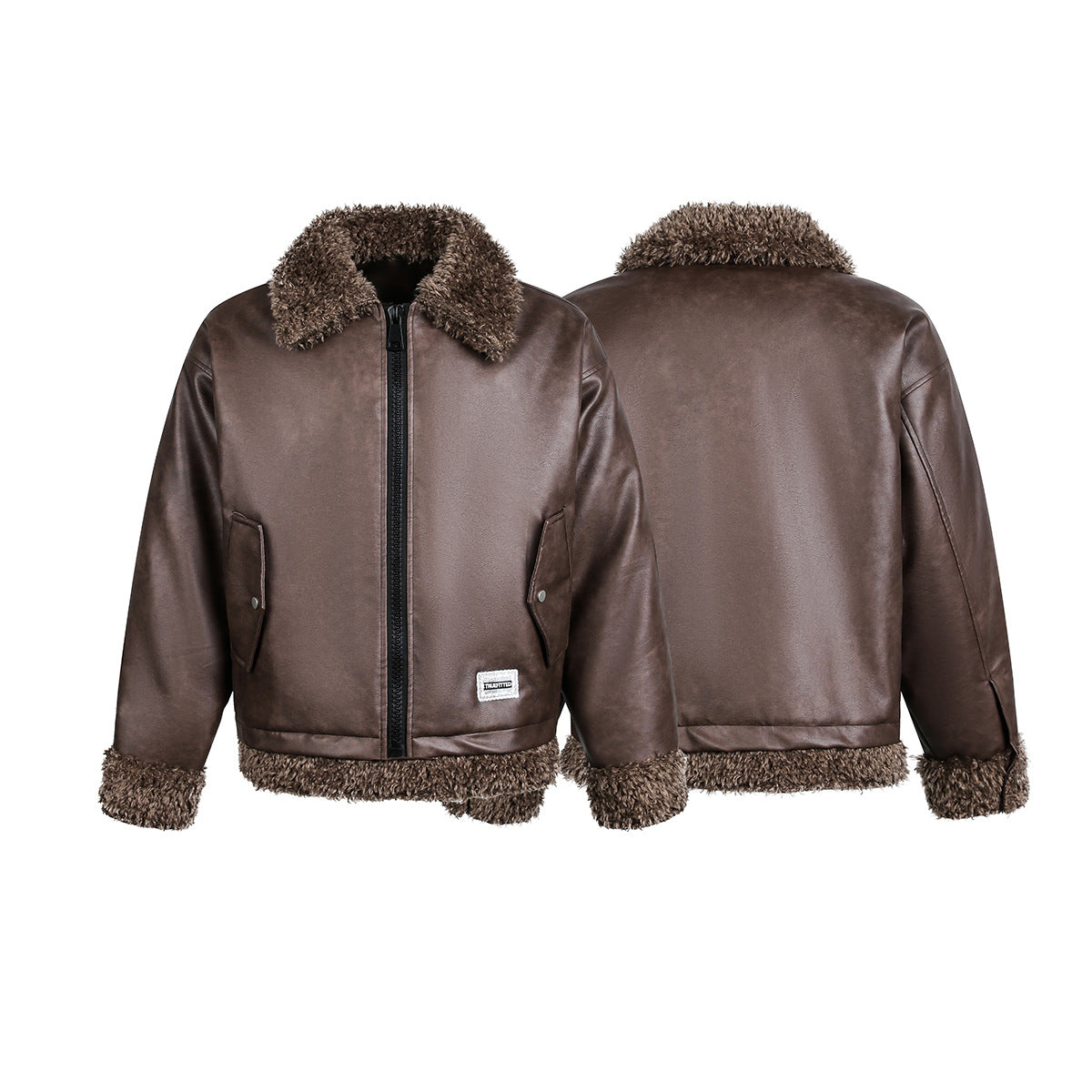 Cotton jacket with fur collar and fleece