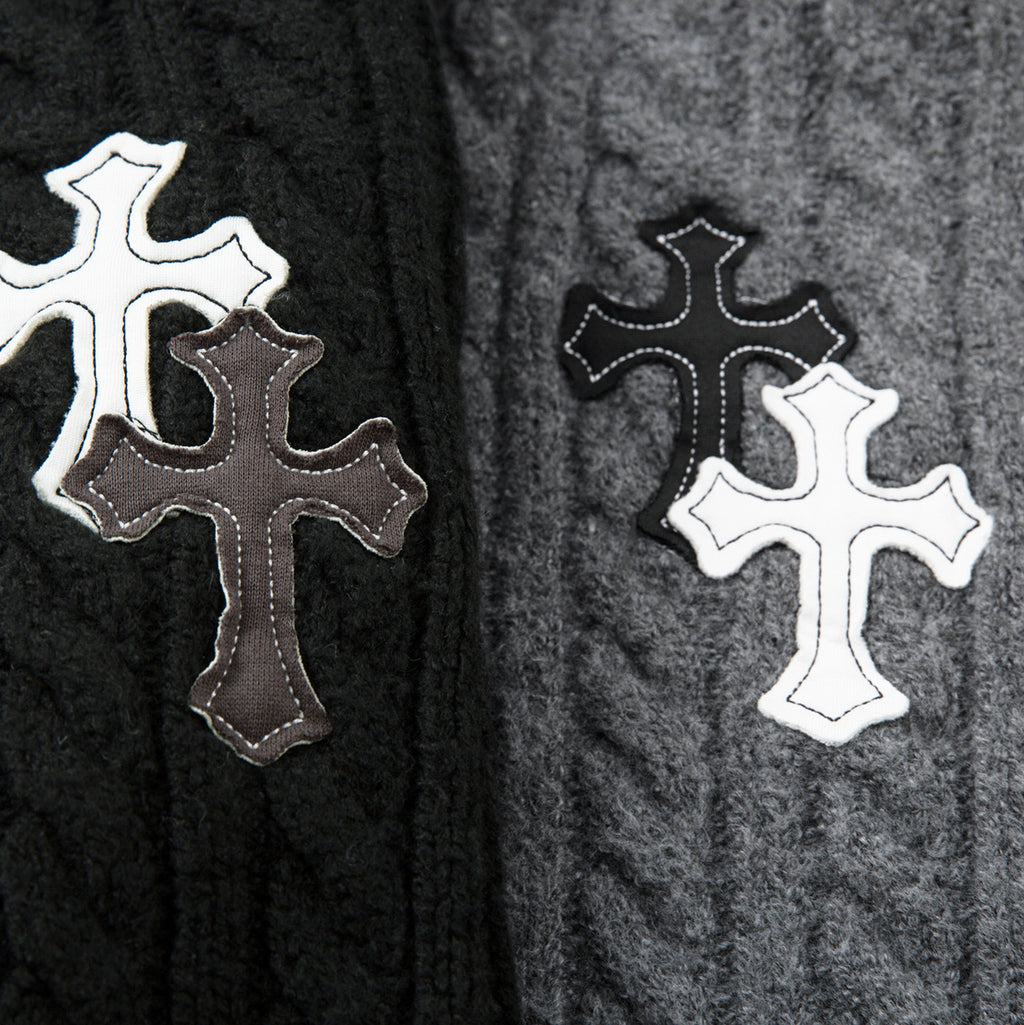 Cross patch embroidered knitted sweater