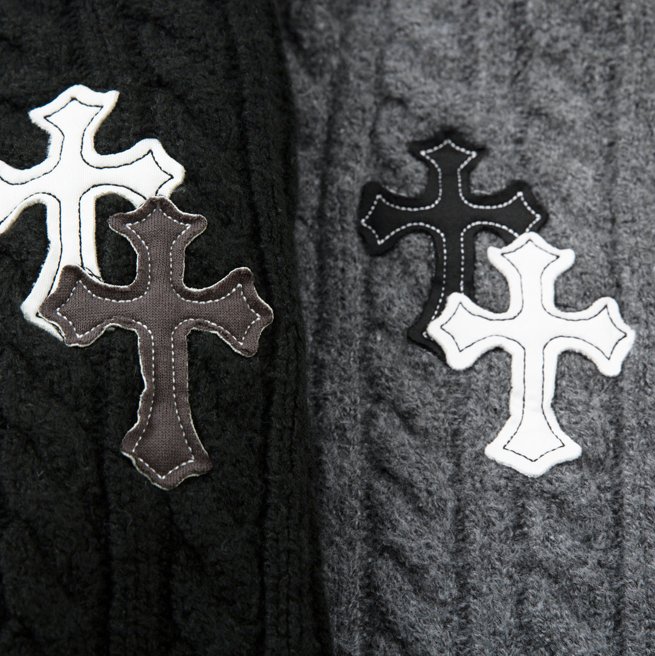 Cross patch embroidered knitted sweater