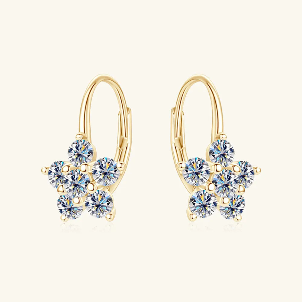 1.2 Carat 925 Sterling Silver Moissanite Flower Huggie Earrings
