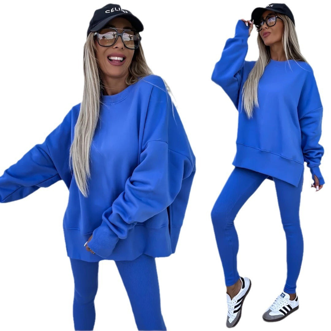Women's Wear European and American Casual Tight Pants Loose Hoodie Set Two Piece Set