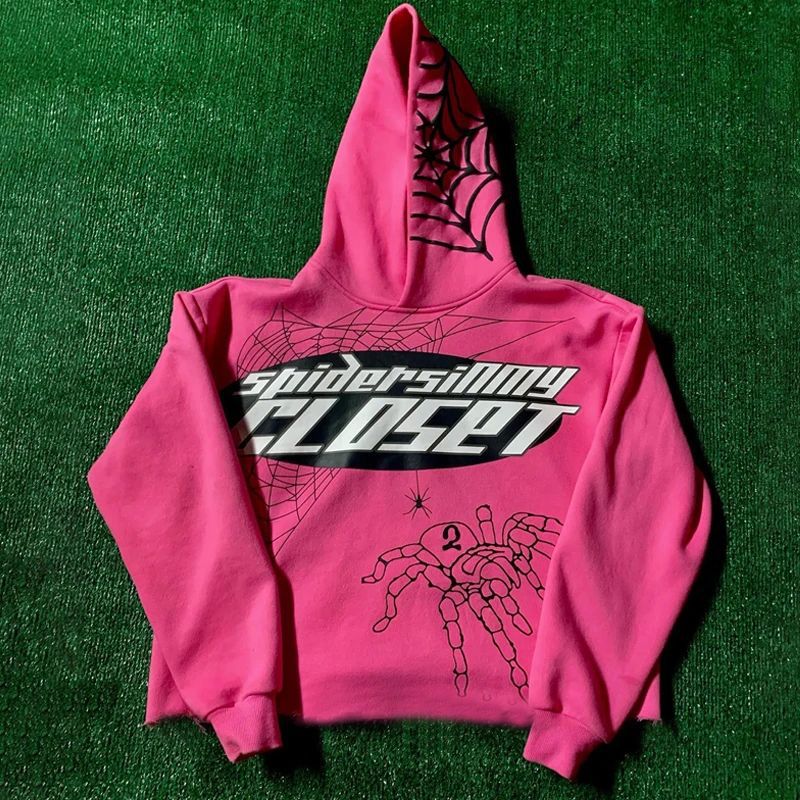 Style Spider Web Print Loose Street Pink Unisex Hoodie
