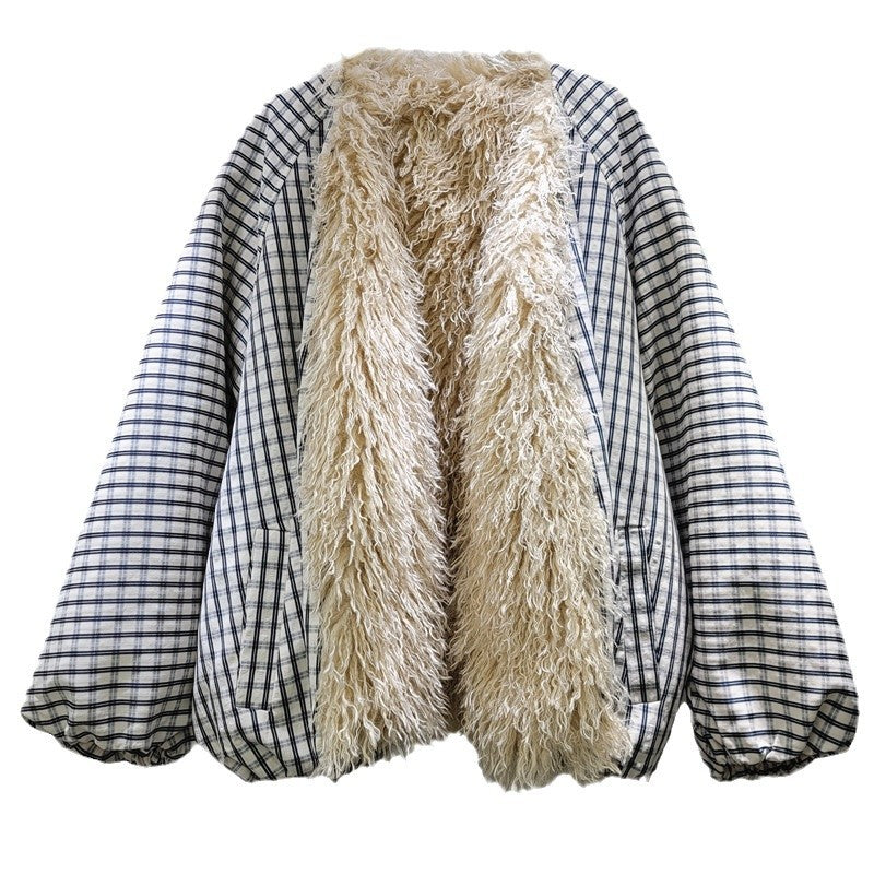 Winter New Item Fur Collar Stripe Contrast Color Cotton-padded Coats For Women Loose Warm Jackets Female