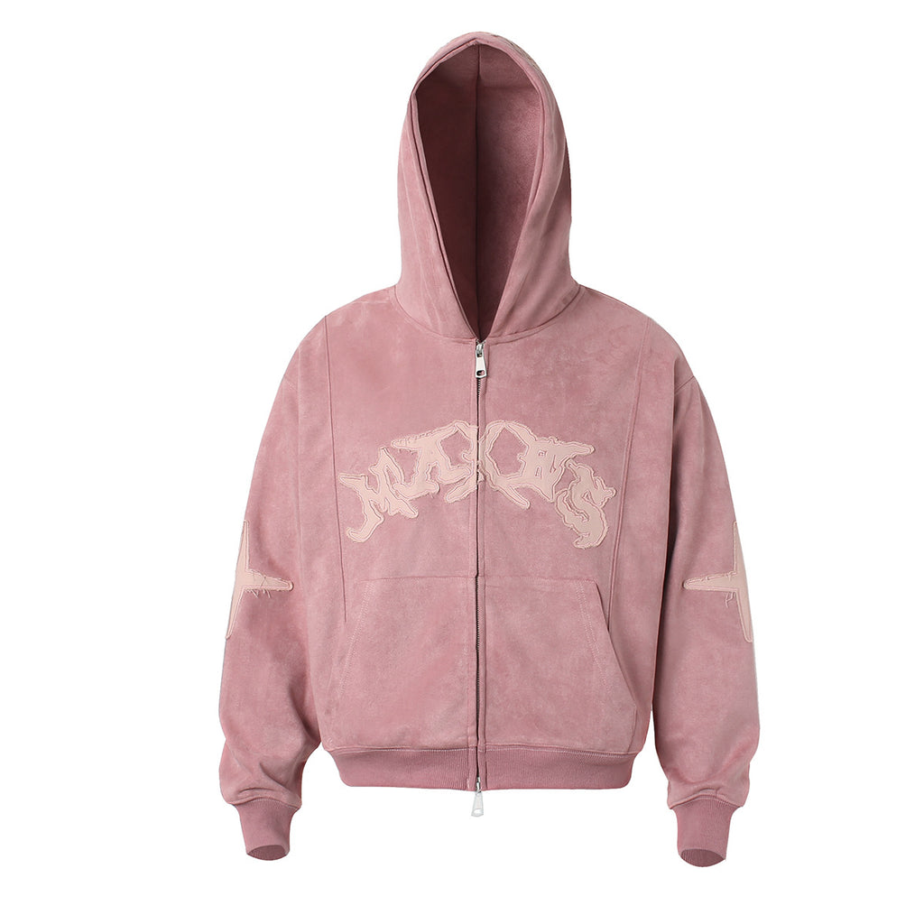 Suede cross patch hooded sweatshirt for men