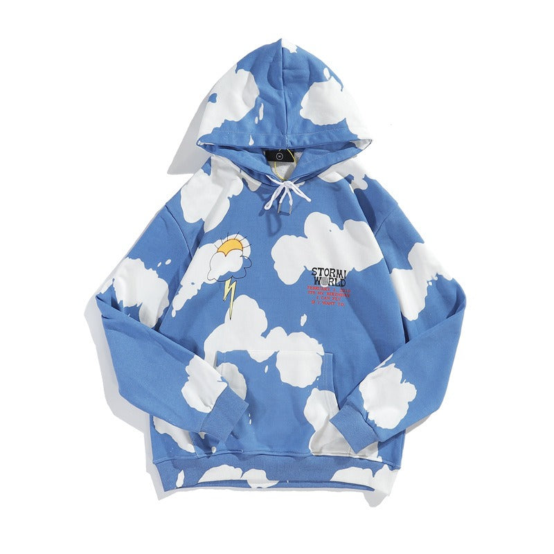 Kanye Blue Sky and White Clouds Tie Dyed Hoodie