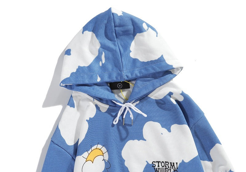 Kanye Blue Sky and White Clouds Tie Dyed Hoodie