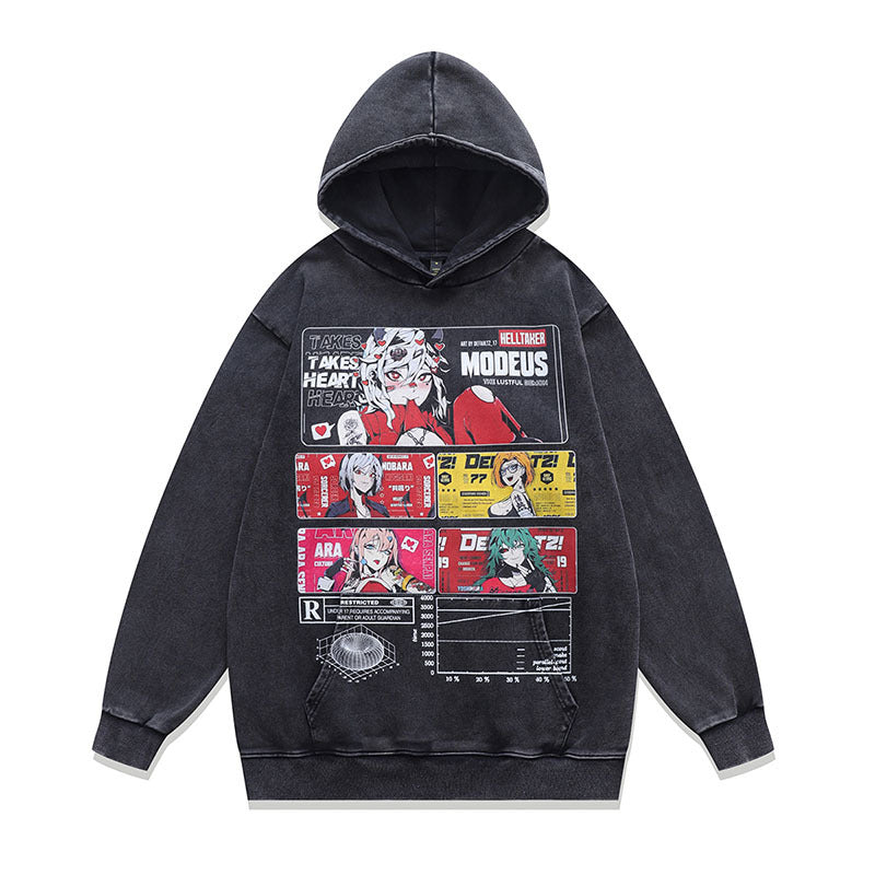 Direct Spray Print Loose Pure Cotton Washed Vintage Hoodie