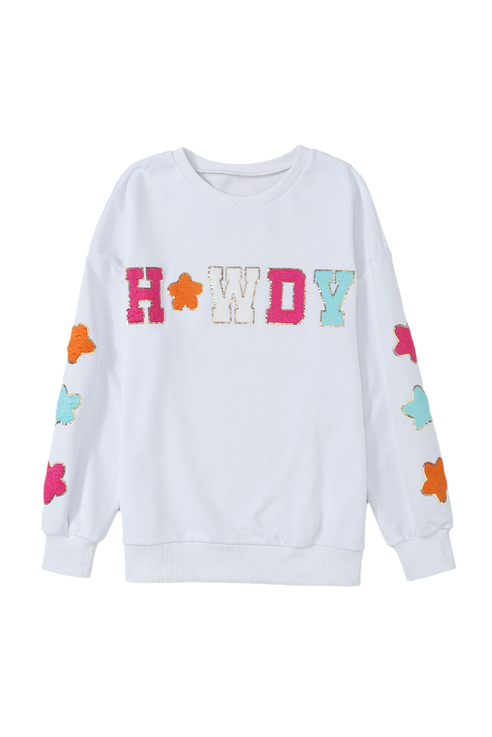 Black Howdy Glitter Chenille Patch Graphic Casual Sweatshirt