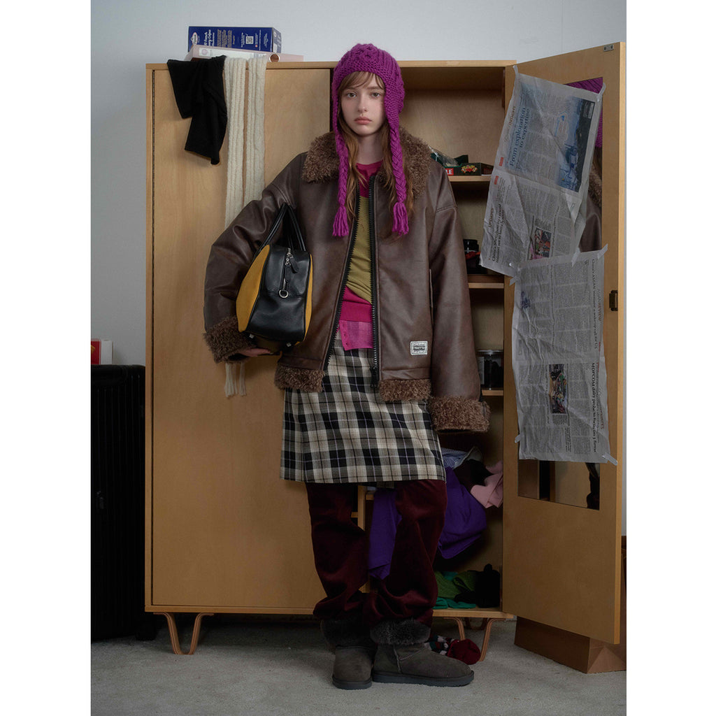 Cotton jacket with fur collar and fleece