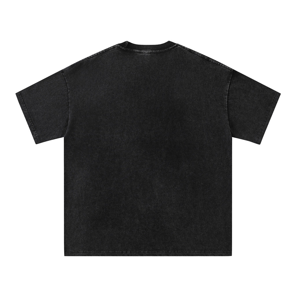 Streetwear Hip Hop Washed Portrait Print T-Shirt for Men and Women, Summer Retro Unique Loose Fit Couple Short Sleeve Top