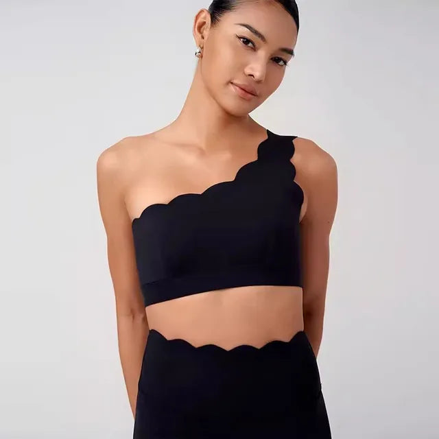 Mermaid Curve Nude Petal Shape Yoga Bra Suitable for High Intensity Exercise Bra Lycra One Shoulder Women's Pilates Sports Bra