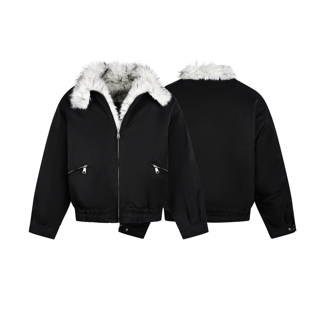 Cotton jacket with fur collar and fleece