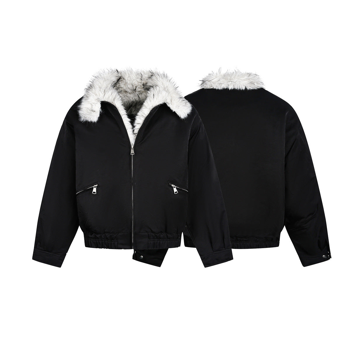 Cotton jacket with fur collar and fleece