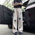 White ripped jeans men's summer cross straight leg loose and versatile wide leg pants