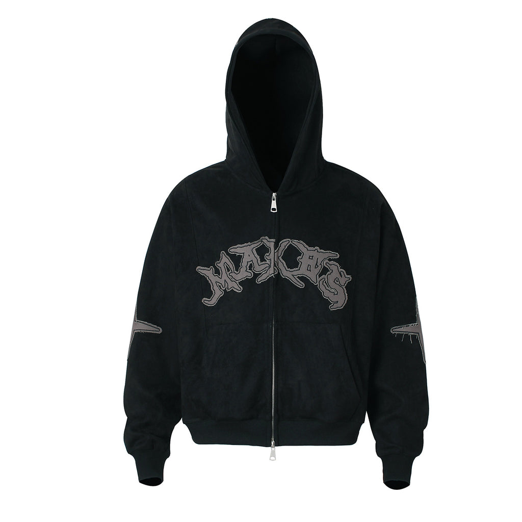 Suede cross patch hooded sweatshirt for men