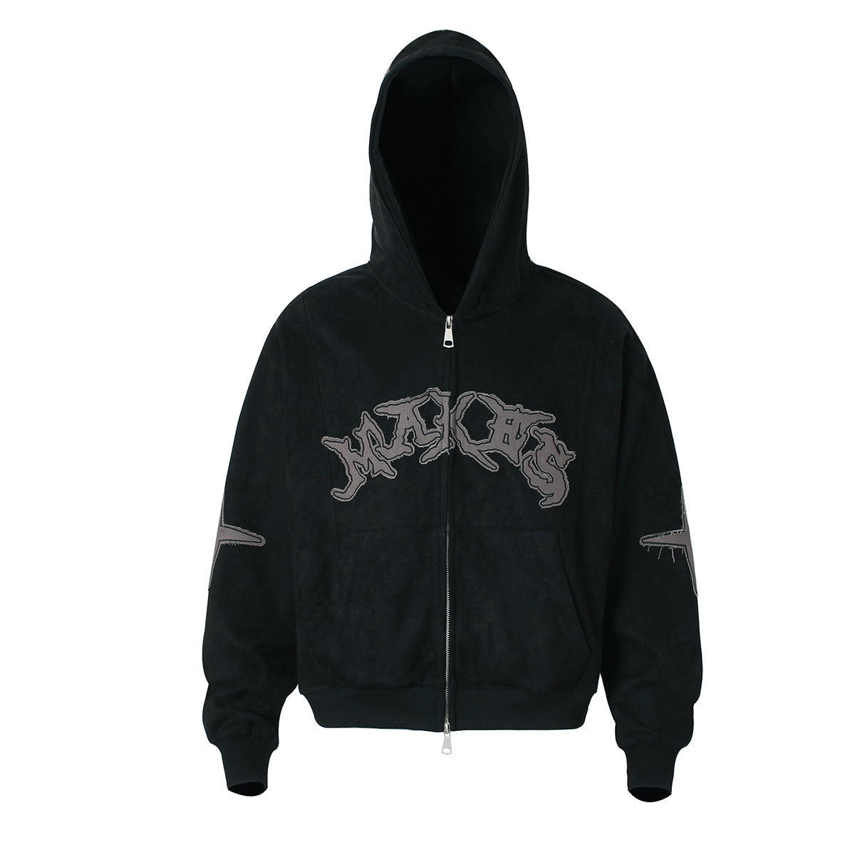 Suede cross patch hooded sweatshirt for men