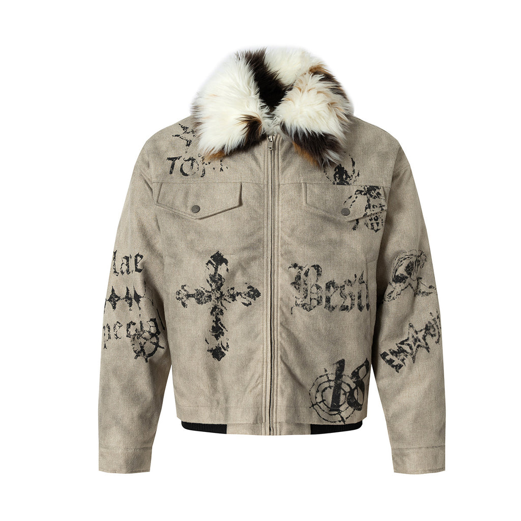 Gothic cross printed cotton jacket