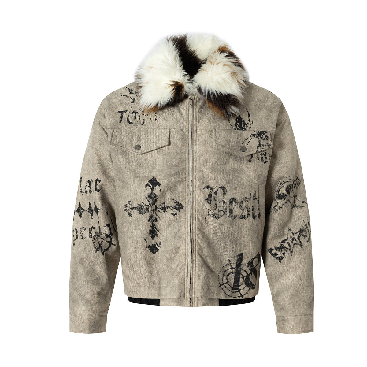 Gothic cross printed cotton jacket