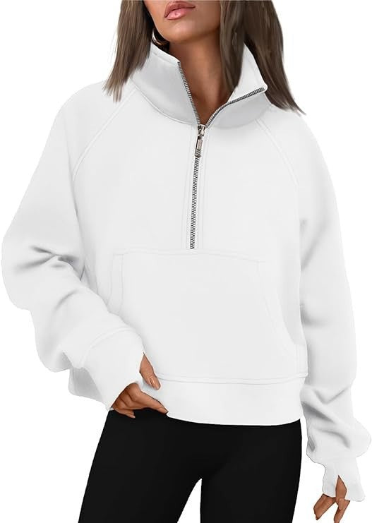 Fashionable Women's Autumn/Winter Fleece Pullover with Raglan Sleeves Loose Fit Stand-Up Collar Half-Zip Hoodie