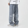 Cross patch hip-hop jeans, men's trendy brand Pi Shuai, explosive street straight tube loose wide leg long pants